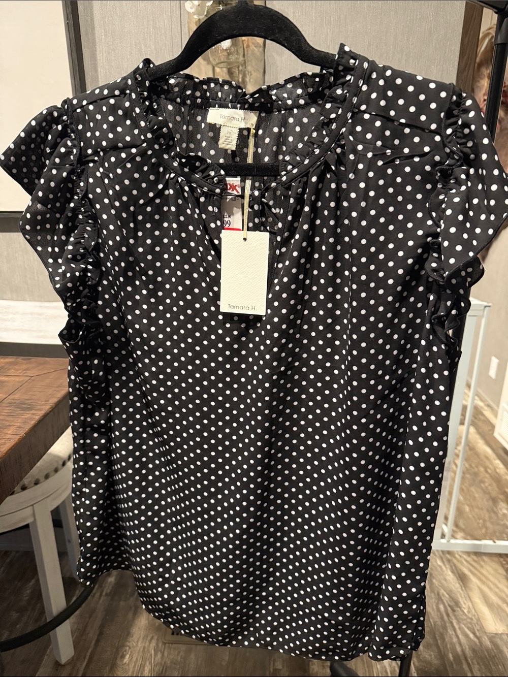 Tamara H. Black Polka Dot Ruffle-Sleeve Blouse